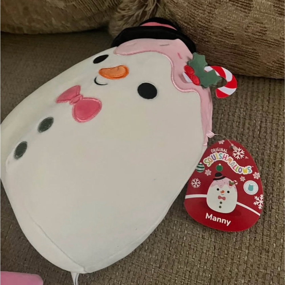 Squishmallows White Snowman Plush with Pink and Orange Accents